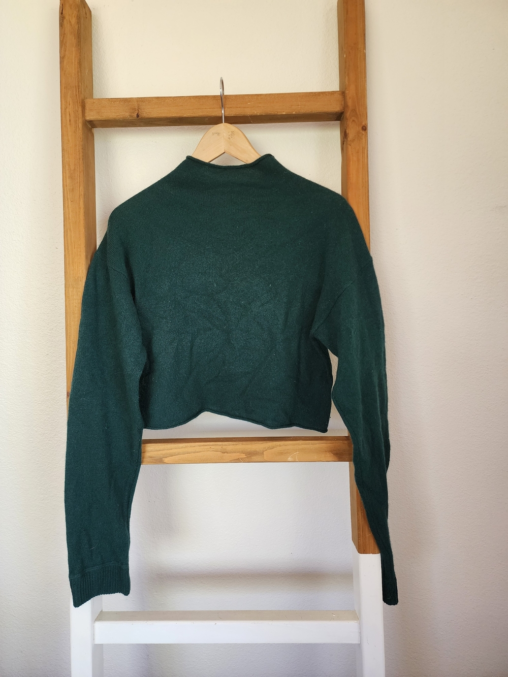 Reformation Cashmere Cropped Mock Neck Sweater Small Emerald Green 100% Cashmere